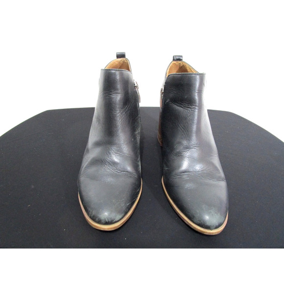 Franco Sarto Dante Black Leather Block Heel Ankle Booties Women 10 M - Picture 2 of 9